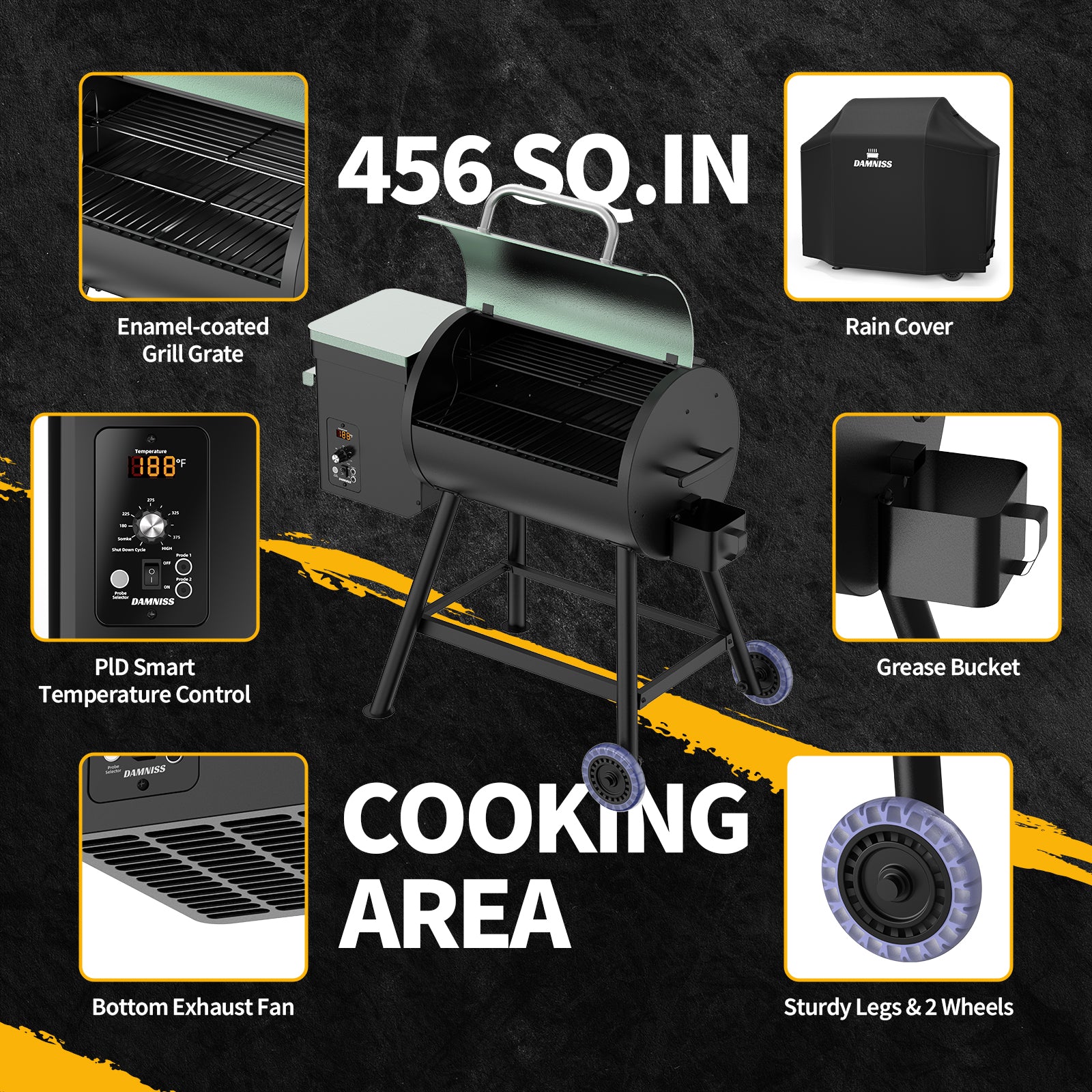 Electric Wood Pellet Grill 8 In 1 BBQ Grills for Outdoor Grill with Auto Feed & PID Temperature Control (180-450°F)456 Sq.In Cook Area Smoker Gills for Backyard New House Gifts