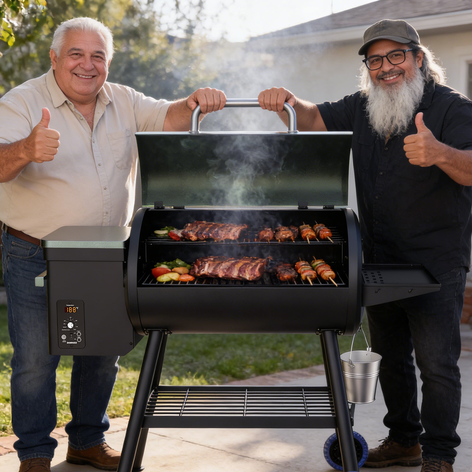 Electric Wood Pellet Grill 8 In 1 BBQ Grills for Outdoor Grill with Auto Feed & PID Temperature Control (180-450°F)456 Sq.In Cook Area Smoker Gills for Backyard New House Gifts