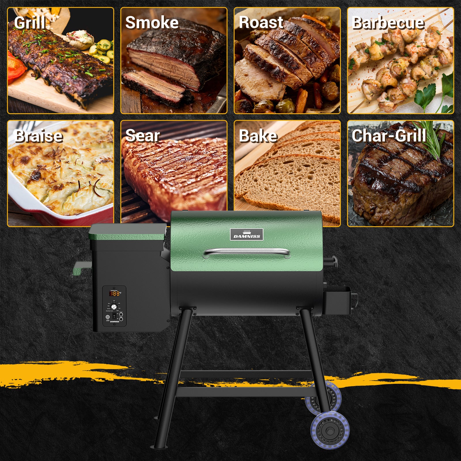 Electric Wood Pellet Grill 8 In 1 BBQ Grills for Outdoor Grill with Auto Feed & PID Temperature Control (180-450°F)456 Sq.In Cook Area Smoker Gills for Backyard New House Gifts