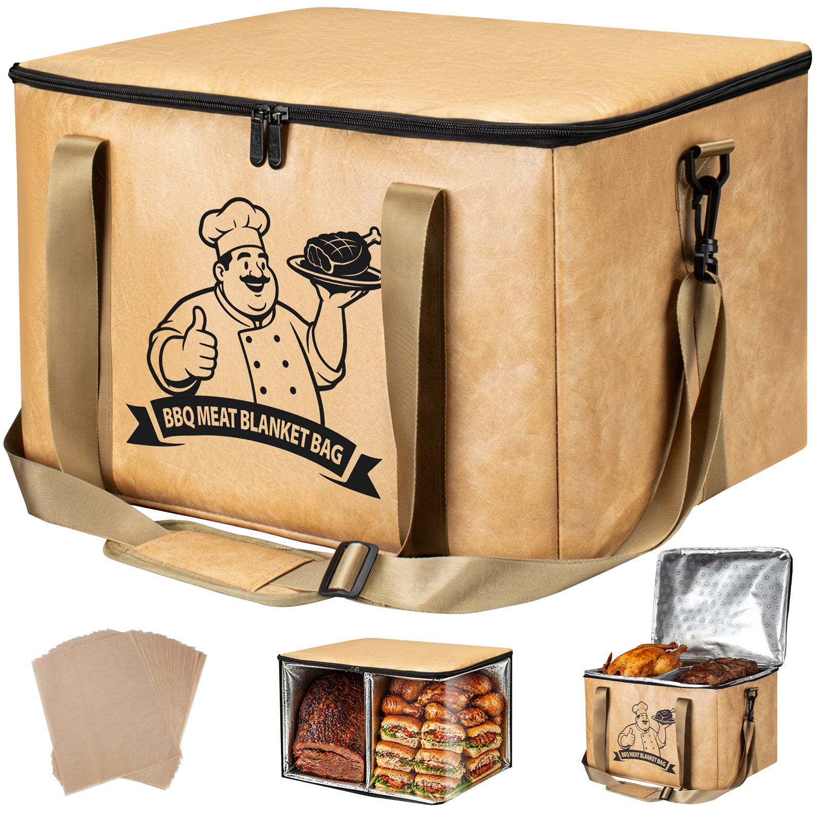 BBQ Meat Insulated Bag - 6-Layer Insulation Heavy Duty Thermal Bag with Handle for Briskets, Pork Shoulders, Steaks | Moisture Retention & Temperature Lock